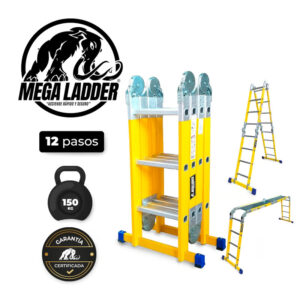 Escalera Articulada Fibra de Vidrio 12 pasos C/Carga 150Kg Mega Ladder