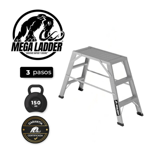Escalera Mini Plataforma de Aluminio 3 pasos C/Carga 150Kg MegaLadder
