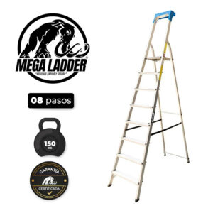 Escalera Banqueta de Aluminio 8 pasos Cap Carga 150Kg Mega Ladder