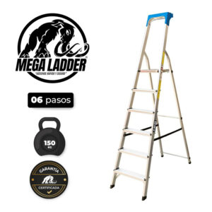 Escalera Banqueta de Aluminio 6 pasos Cap Carga 150Kg Mega Ladder