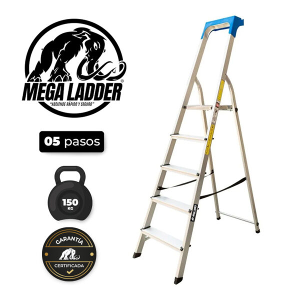Escalera Banqueta de Aluminio 5 pasos Cap Carga 150Kg Mega Ladder