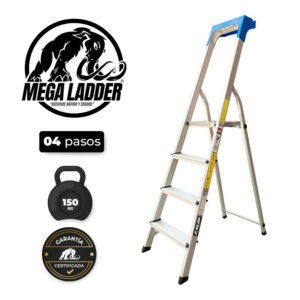 Escalera Banqueta de Aluminio 4 pasos Cap Carga 150Kg Mega Ladder
