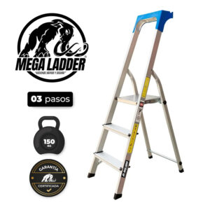 Escalera Banqueta de Aluminio 3 pasos Cap Carga 150Kg Mega Ladder