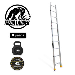 Escalera Arrimo en Aluminio 8 pasos Cap Carga 150Kg Mega Ladder