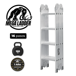 Escalera Articulada en Aluminio 16 pasos Cap Carga 150Kg Mega Ladder